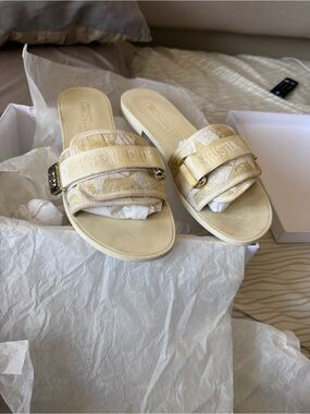 Dior Cream Slide Mules with Gold Accents